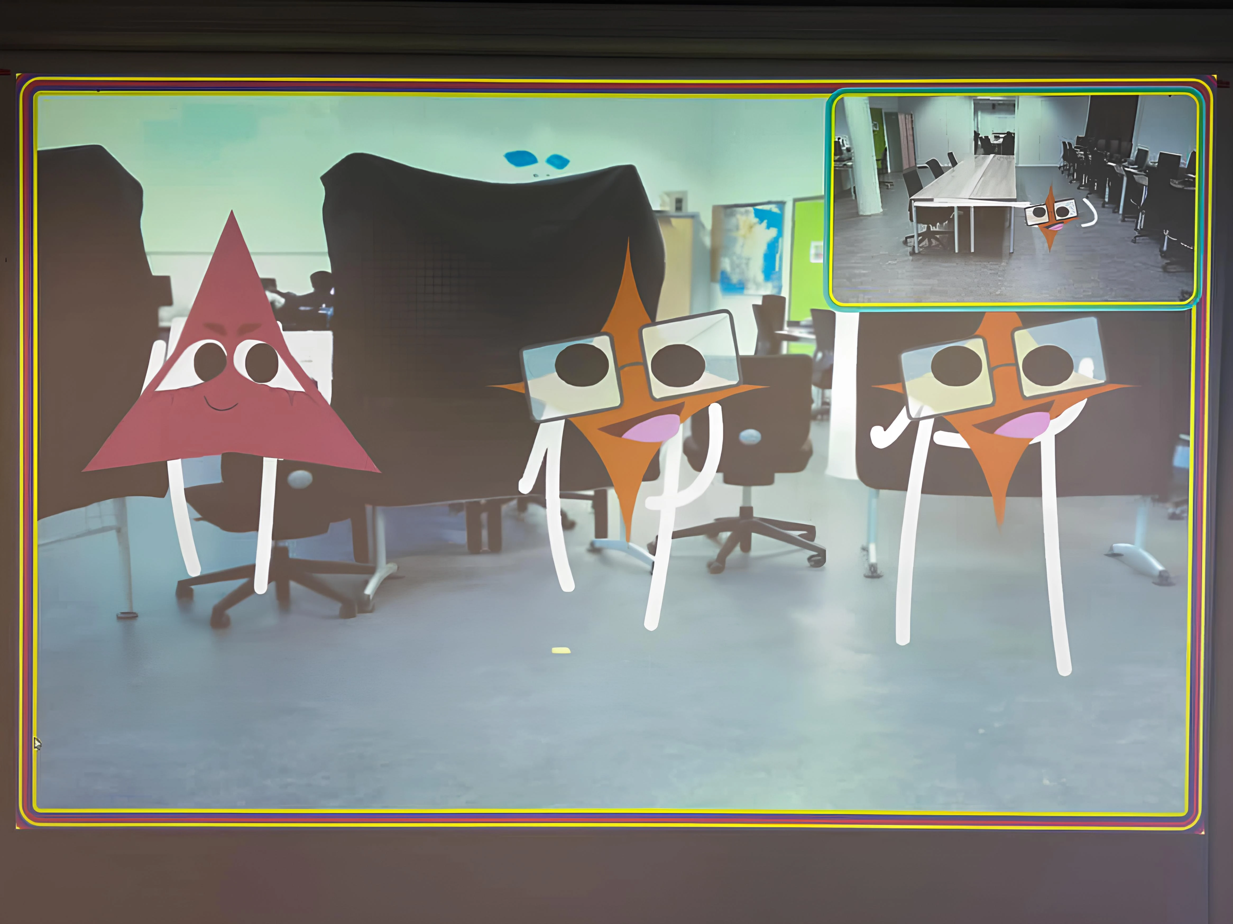 Formes d’Amis — triangle et étoiles animés dans la projection interactive
